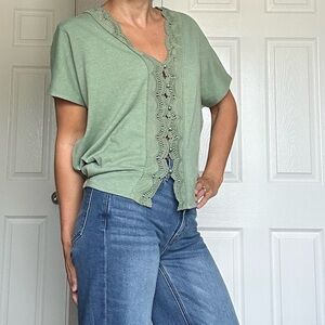 Sage Lace Accent Blouse